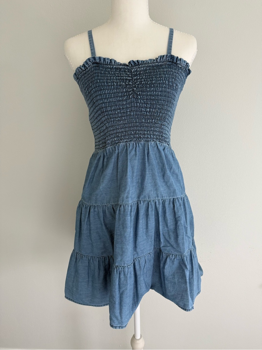 Janie and Jack Chambray Smocked Tiered Mini Dress, Size 14